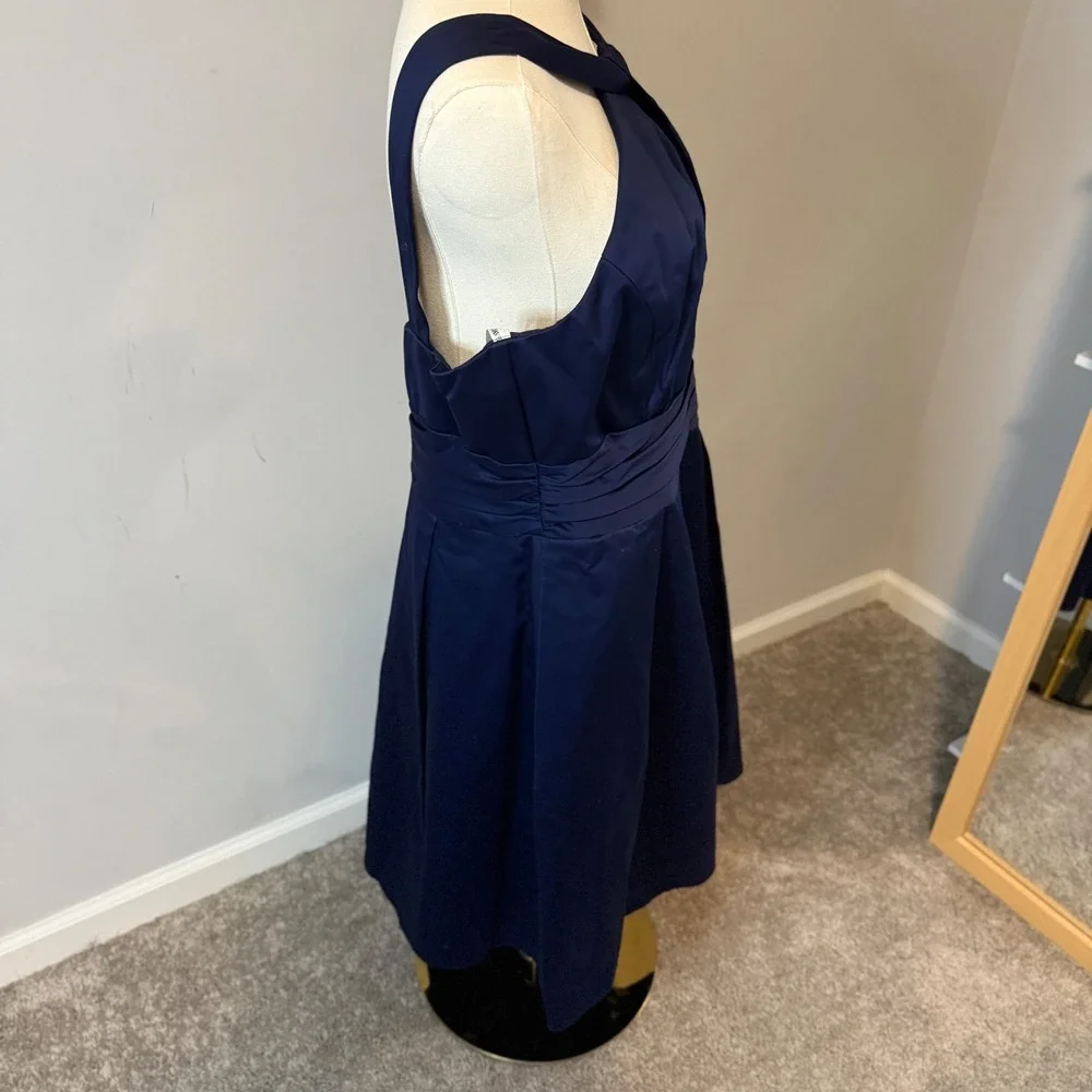 Davids Bridal Marine‎ Navy Blue Cotton Sateen Y-Neck Halter Dress 83690 Size 14
